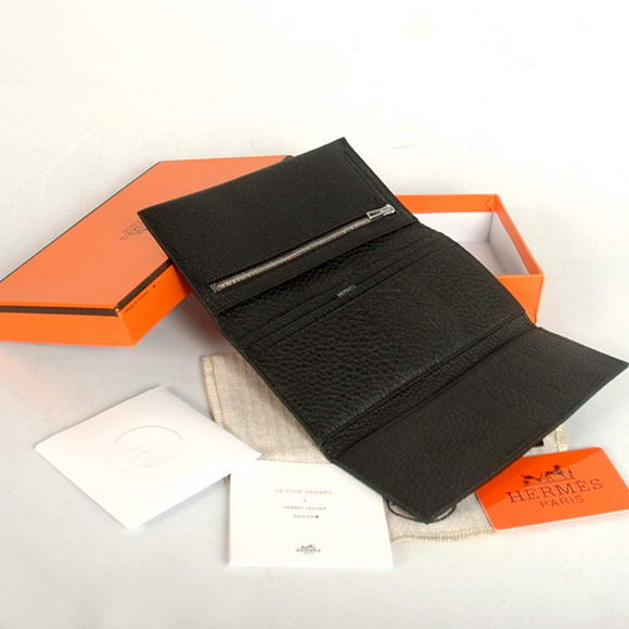 High Quality Hermes Bearn Japonaise Original Leather Wallet H8033 Black Fake - Click Image to Close